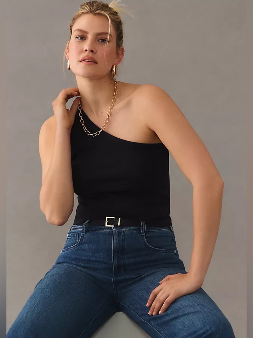 Pilcro Ribbed One-Shoulder Top